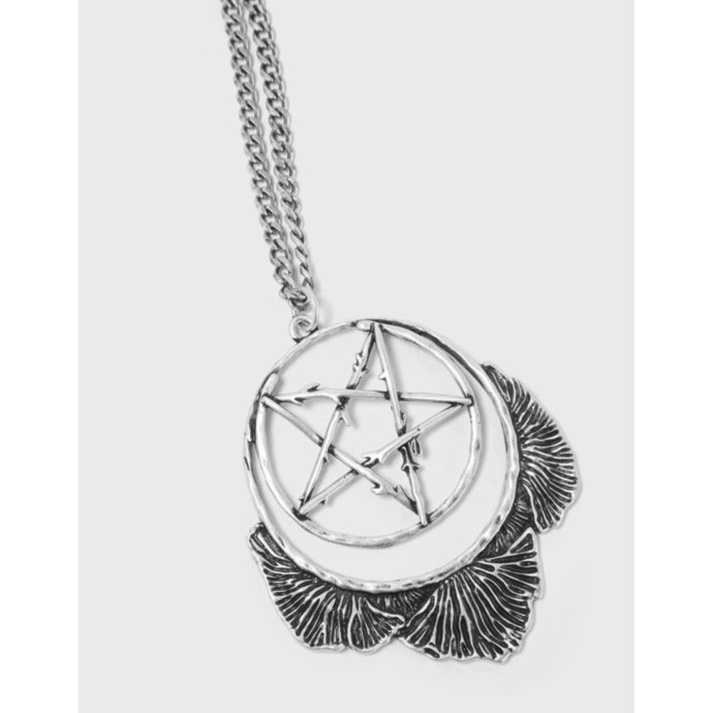 Killstar Mushroom ritual Silver Pentagram Moon Pendant Necklace Gothic Jewelry - Picture 3 of 4